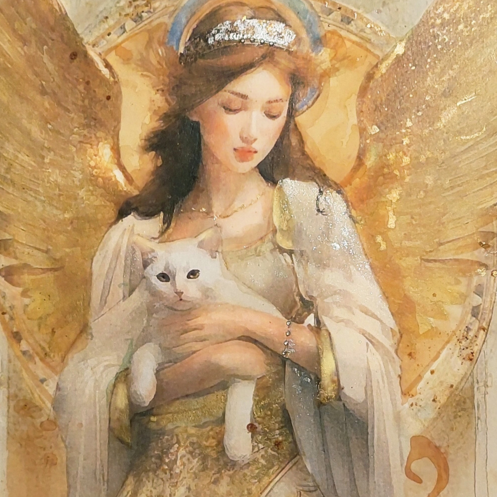 Sympathy Card (20 pack) In the arms of angels, White Cat