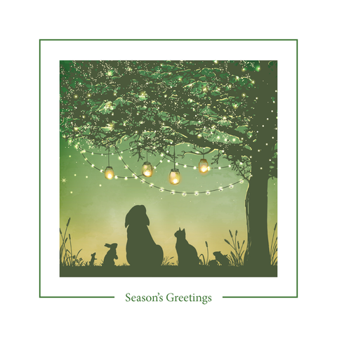 Uncustomised Christmas card, Christmas Lights, Small Animals