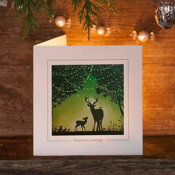 Xmas Card, Christmas Lights - Deer